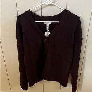 SPANX Women's Dark Button-Down Air Essntials Sweatshirt